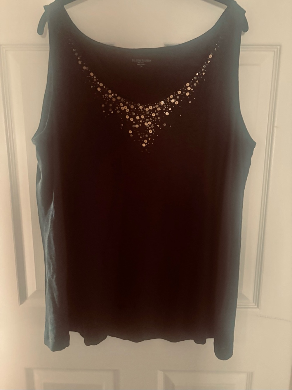 Eileen Fisher Charcoal Tank Jersey Embellished With Metallic Sequins 1X